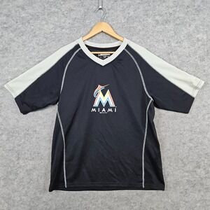 MLB Genuine Merchandise Miami Marlins Tee Size L T-Shirt Black SMUDGE &‎ SNAGS
